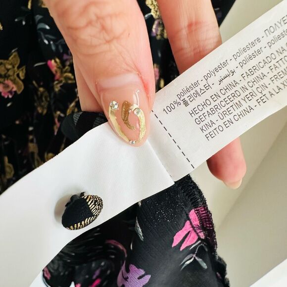 ZARA Metallic‎ Shimmer Tie Neck Blouse Small Gold Floral Statement - Picture 11 of 15